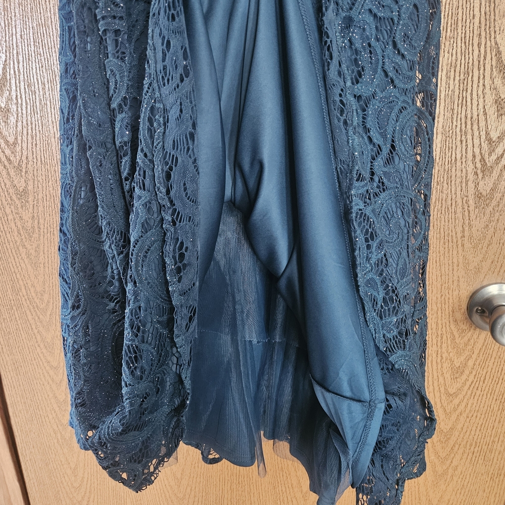 Elegant Lace Blue Dress - Picture 3 of 9